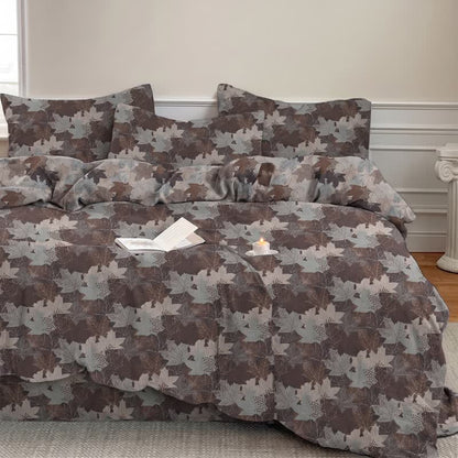 Set di biancheria da letto con copripiumino in cotone con motivo a foglie d'acero colorate. - image 22