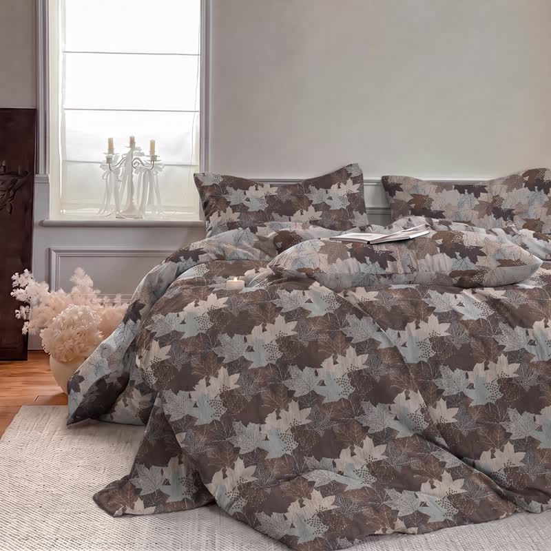 Set di biancheria da letto con copripiumino in cotone con motivo a foglie d'acero colorate. - image 24
