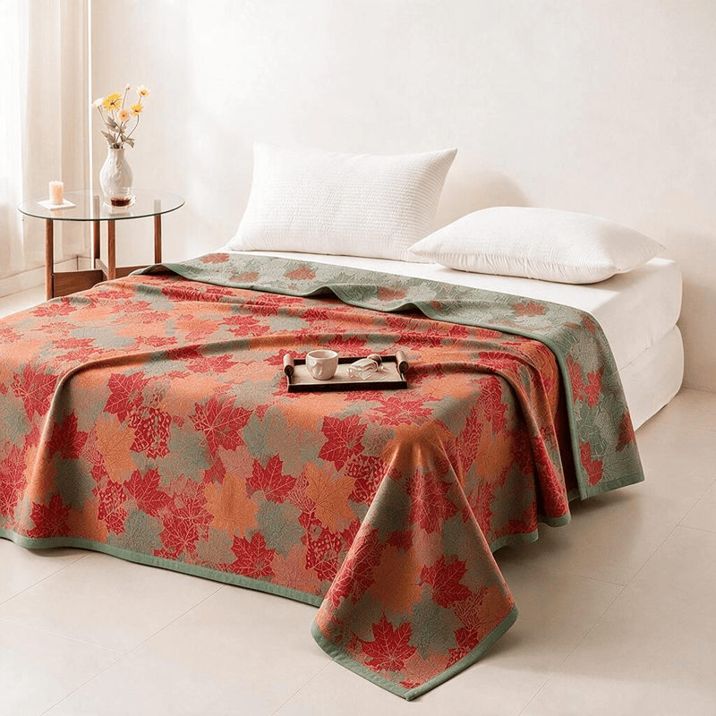 Coperta in cotone con coloratissime foglie d'acero autunnali - image 3