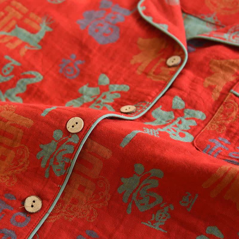 Set pigiama in cotone tinto in filo di buon auspicio Fu - image 3