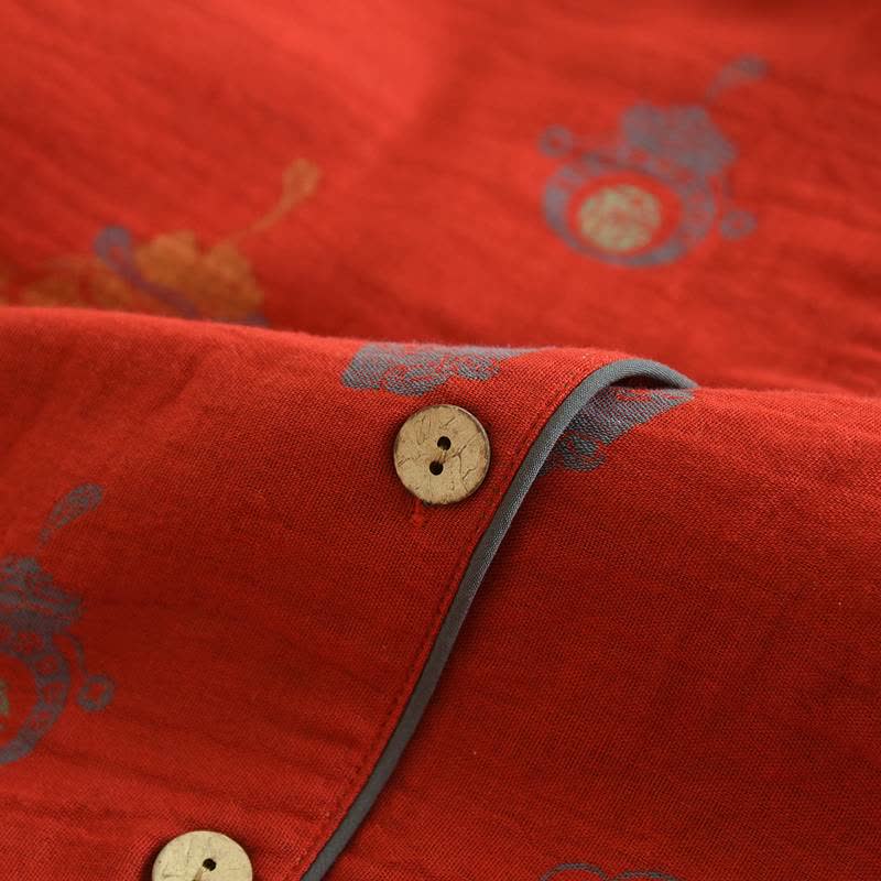 Completo da casa in cotone rosso con sacchetto portafortuna. - image 5