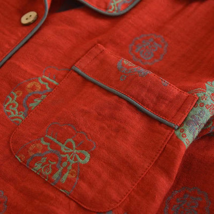 Completo da casa in cotone rosso con sacchetto portafortuna. - image 3