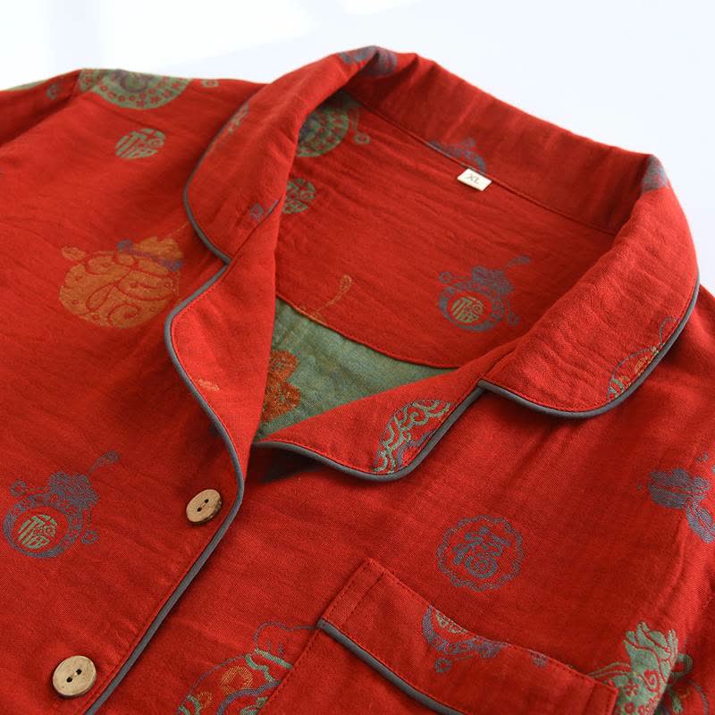 Completo da casa in cotone rosso con sacchetto portafortuna. - image 2