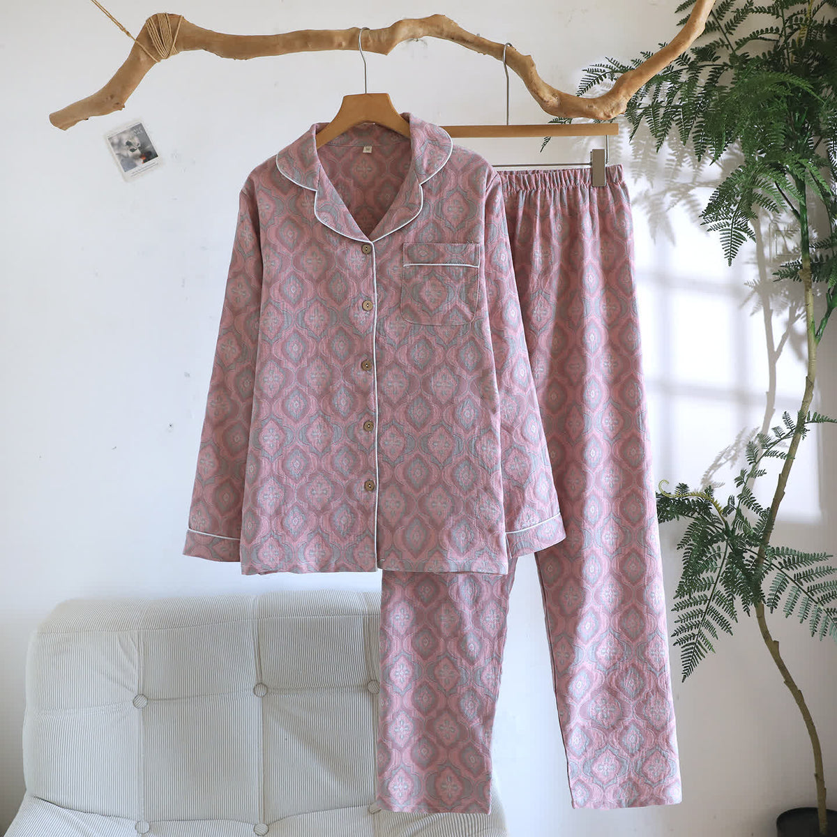 Completo da casa minimalista in cotone con profili a contrasto - Rosa - XL - image 13