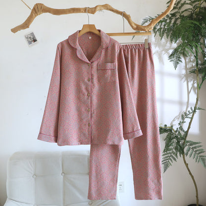 Completo pigiama minimalista in garza di cotone stampata - Rosa - XL - image 1