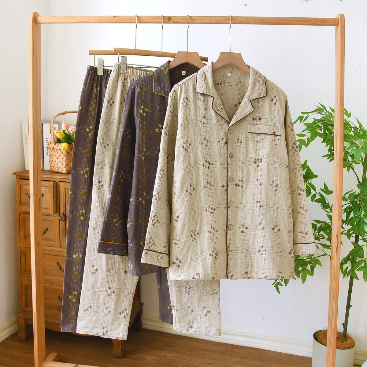 Completo pigiama a quadri in garza di cotone Heritage - image 0