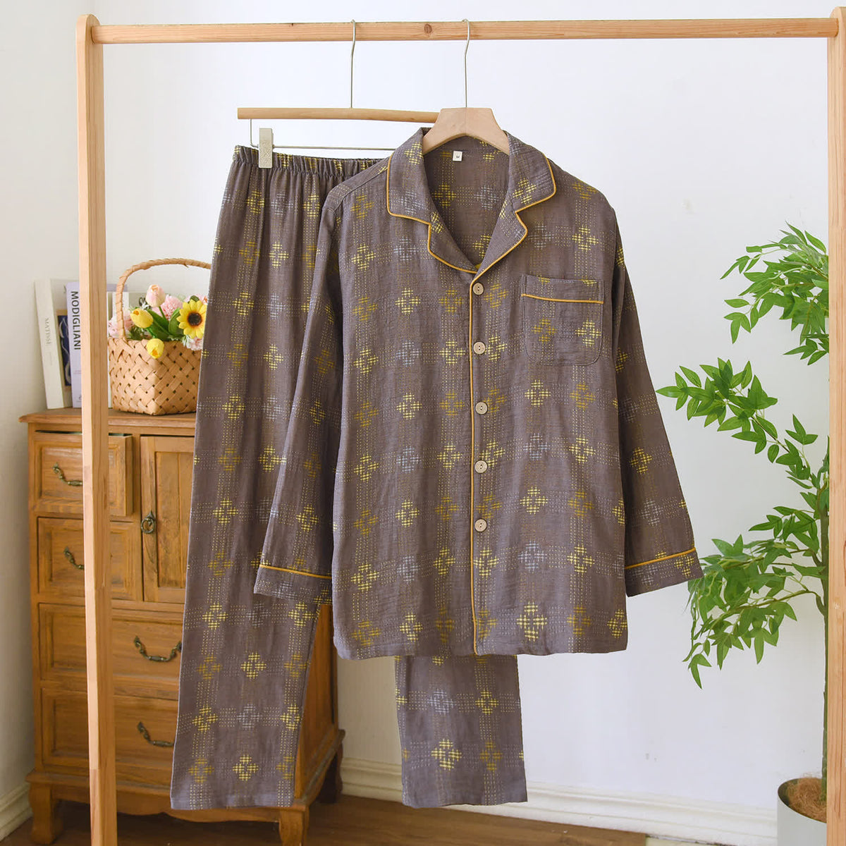 Completo pigiama a quadri in garza di cotone Heritage - Marrone - XL - image 11
