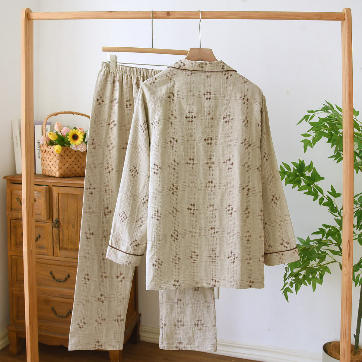 Completo pigiama a quadri in garza di cotone Heritage - image 2