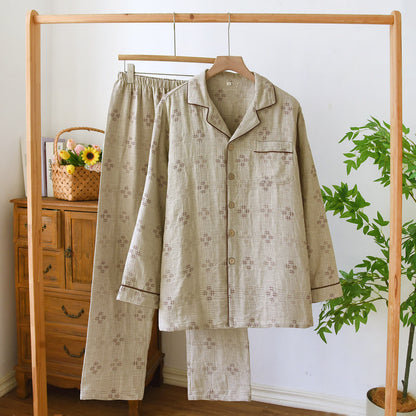 Completo pigiama a quadri in garza di cotone Heritage - Cachi - XL - image 1