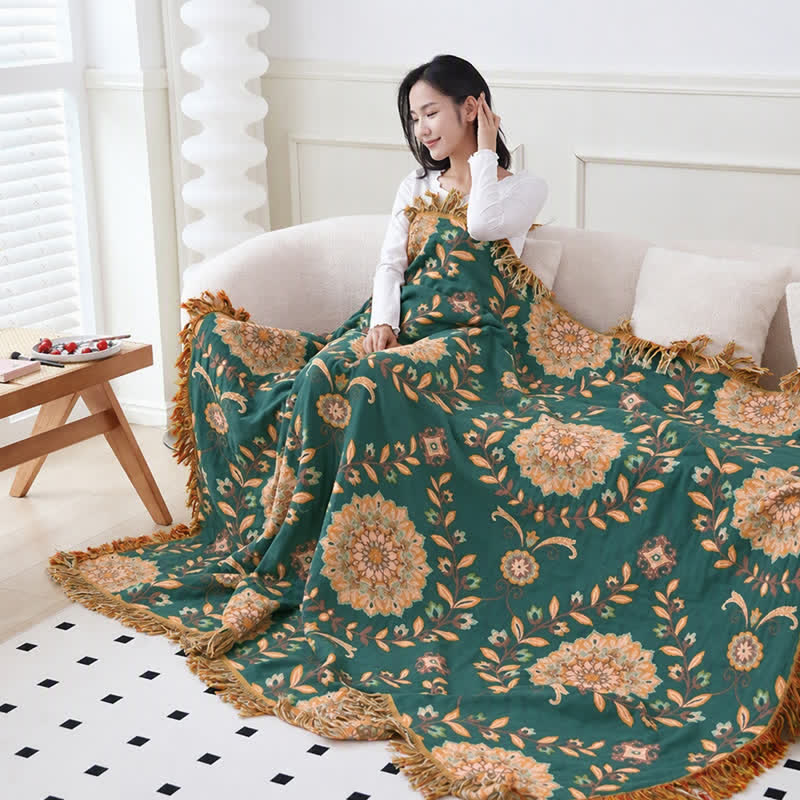Trapunta reversibile in garza di cotone con motivo floreale e nappe - image 10