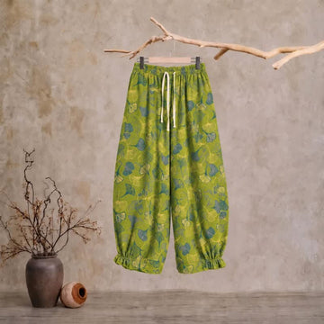 Pantaloni del pigiama in cotone con motivo a foglie di ginkgo verdi - Verde - XL - image 0