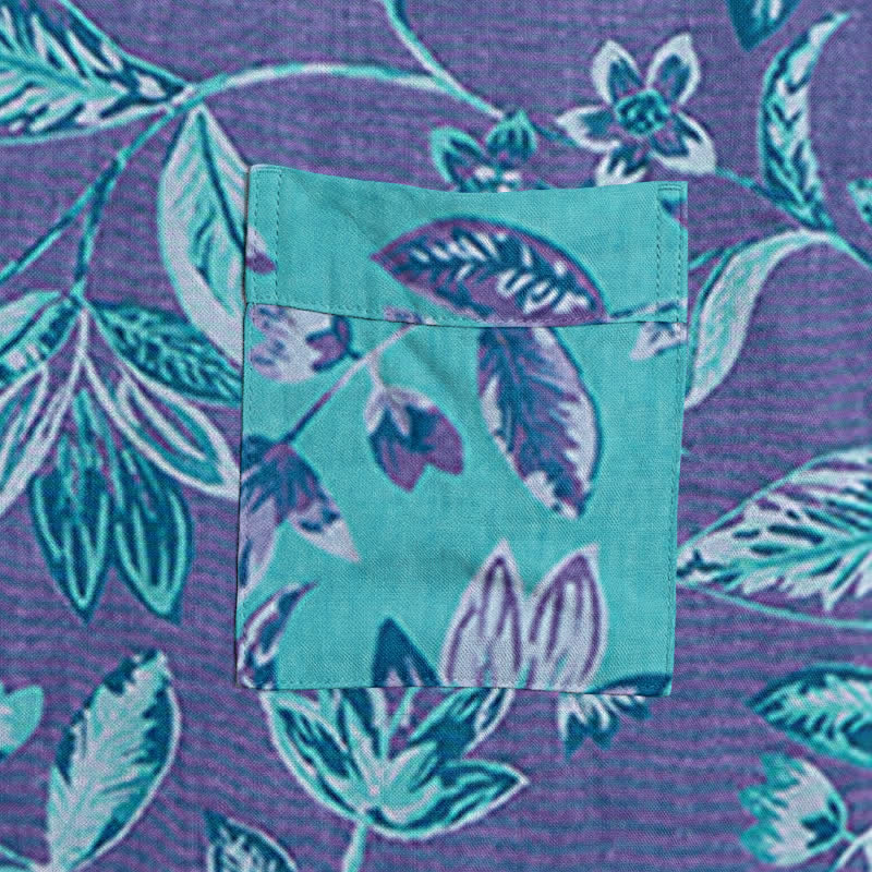 Kimono in cotone con foglie blu e viola - image 11