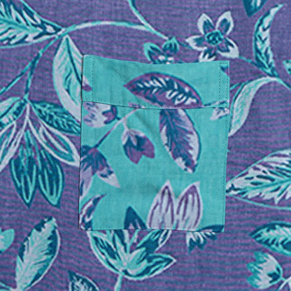 Kimono in cotone con foglie blu e viola - image 11