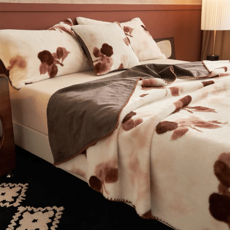 Coperta vintage in peluche con rose beige - image 5