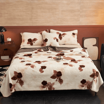 Coperta vintage in peluche con rose beige - Beige - Coperta - 79" x 91" - image 0