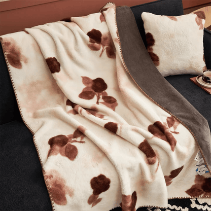 Coperta vintage in peluche con rose beige - image 2