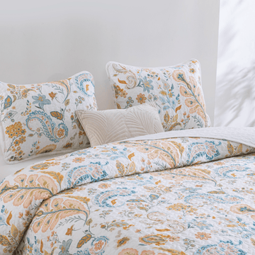 Set di trapunte in cotone con motivo floreale multicolore in stile country - Bianco crema - Trapunta con 2 federe - Matrimoniale Grande - image 0