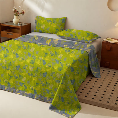 Set copriletto vintage in cotone con foglie di ginkgo verdi - image 1