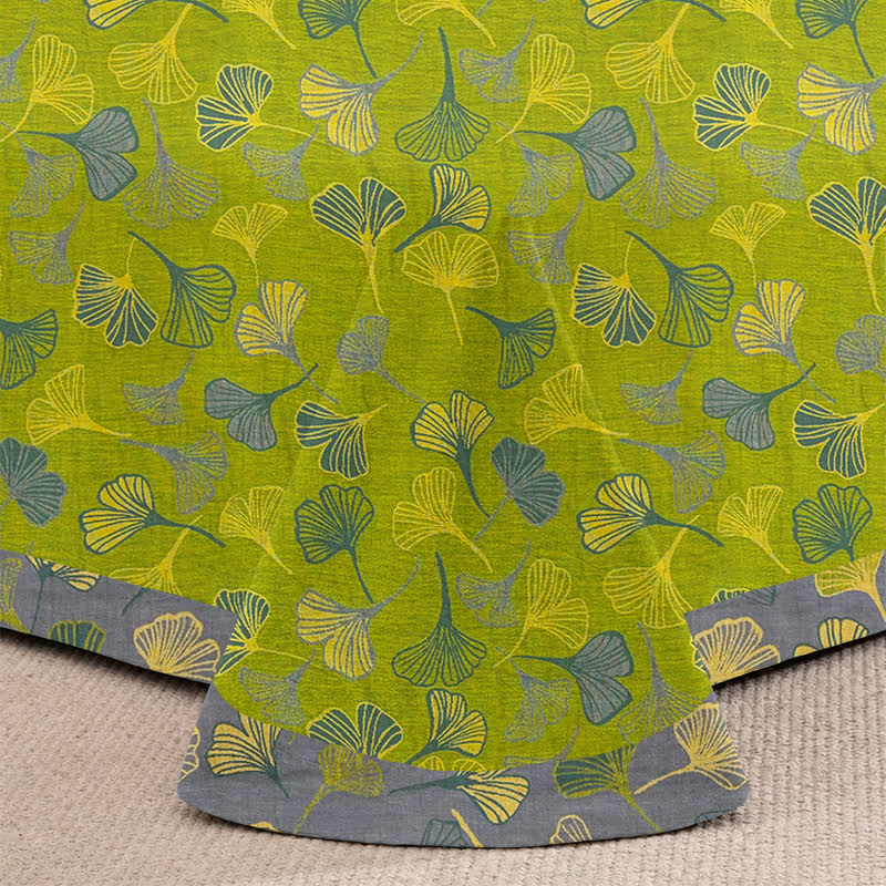 Set copriletto vintage in cotone con foglie di ginkgo verdi - image 3