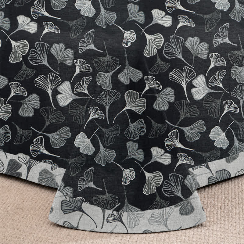 Set di biancheria da letto reversibile in cotone con motivo vintage a foglie di ginkgo nero - image 3