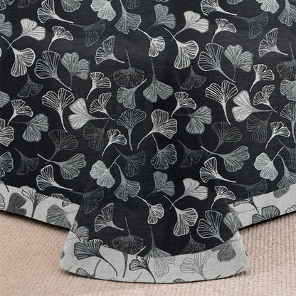 Set di biancheria da letto reversibile in cotone con motivo vintage a foglie di ginkgo nero - image 3