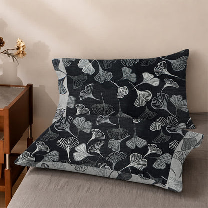 Set di biancheria da letto reversibile in cotone con motivo vintage a foglie di ginkgo nero - Nero - 2 federe - 102 cm x 51 cm - image 4