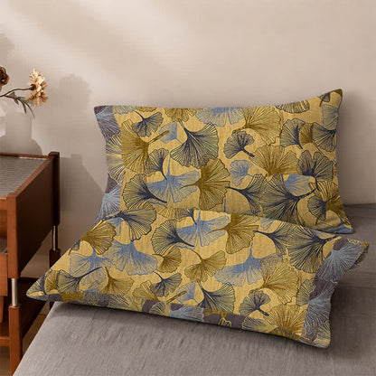 Set di biancheria da letto in cotone con foglie di ginkgo dorate - Giallo - 2 federe - 102 cm x 51 cm - image 4