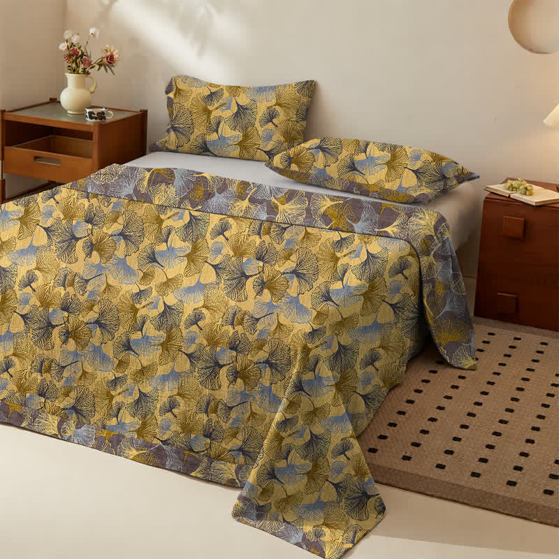 Set di biancheria da letto in cotone con foglie di ginkgo dorate - image 1
