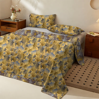 Set di biancheria da letto in cotone con foglie di ginkgo dorate - image 1