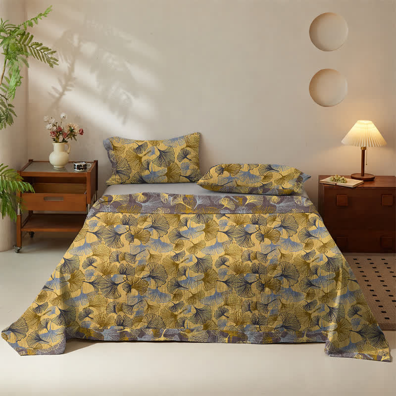 Set di biancheria da letto in cotone con foglie di ginkgo dorate - image 2