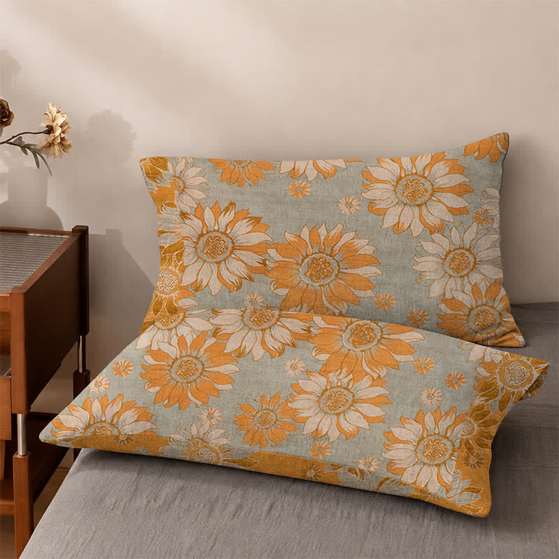 Copriletto in garza di cotone con motivo "Giardino di Girasoli" - Grigio - 2 federe - 40" x 50cm x 50cm - image 9