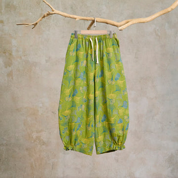 Pantaloni del pigiama in cotone con motivo a foglie di ginkgo verdi - Verde - XL - image 0