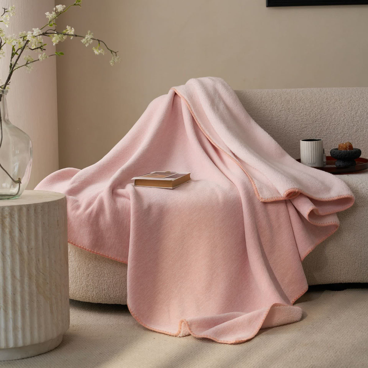 Coperta minimalista in pile sherpa a doppia faccia - Rosa - 200cm x 230cm - image 14