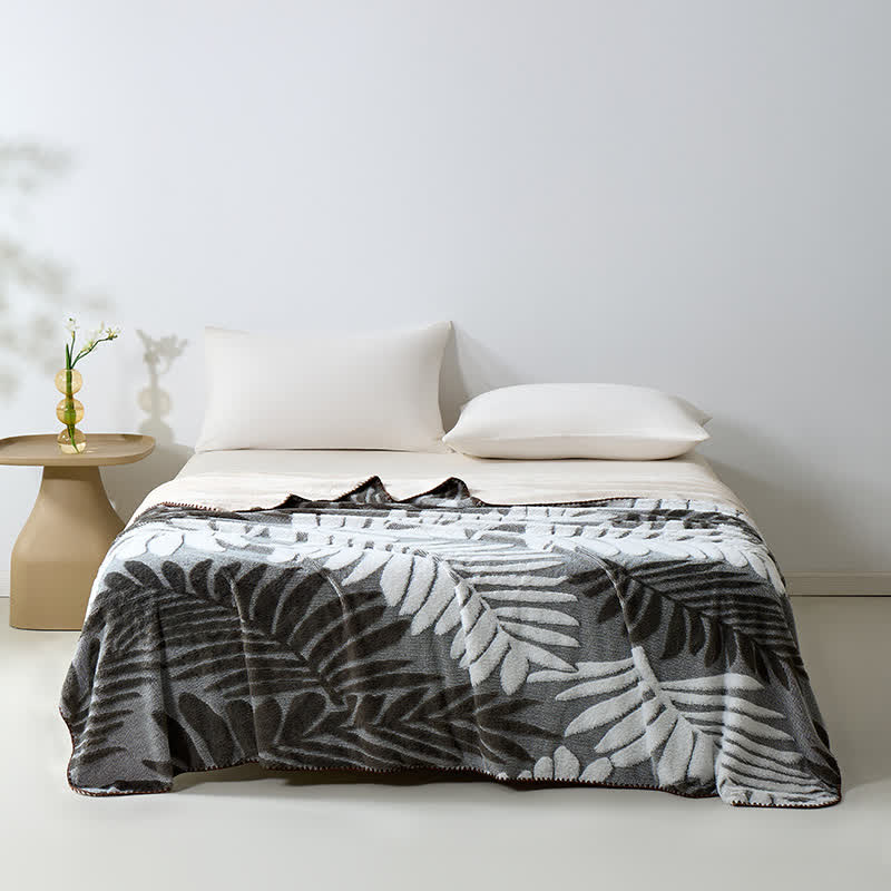 Coperta in pile con motivo botanico moderno - Grigio - 200cm x 230cm - image 0