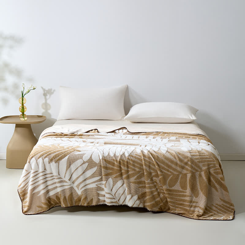 Coperta in pile con motivo botanico moderno - Cachi - 200cm x 230cm - image 8