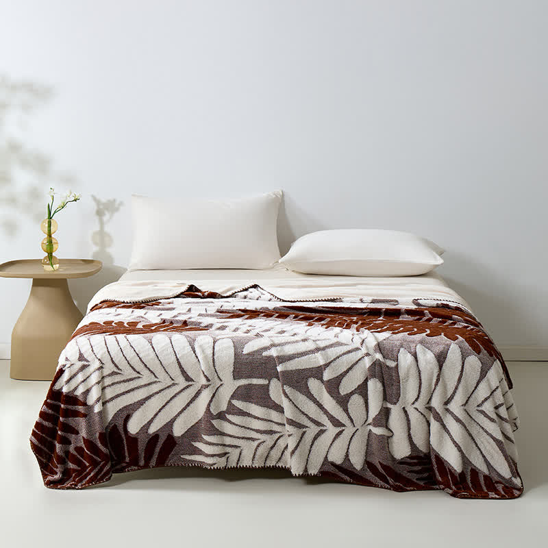 Coperta in pile con motivo botanico moderno - Marrone caramello - 200cm x 230cm - image 30