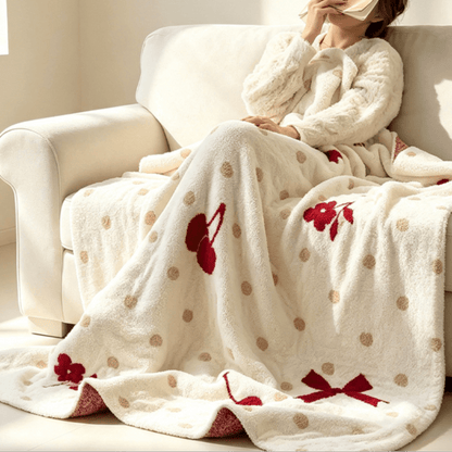 Coperta in jacquard con fiocco bianco e ciliegie - image 2