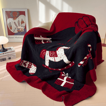 Coperta jacquard con motivo cavallo a dondolo natalizio - Cavallo a dondolo - 130cm x 170cm - image 0