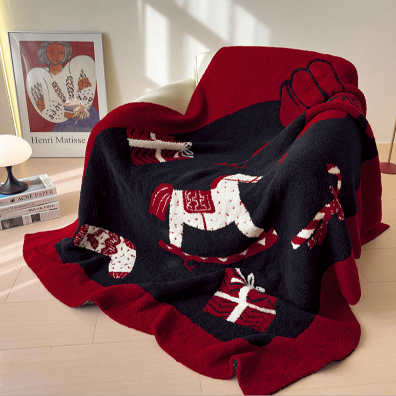 Coperta jacquard con motivo cavallo a dondolo natalizio - Cavallo a dondolo - 130cm x 170cm - image 0