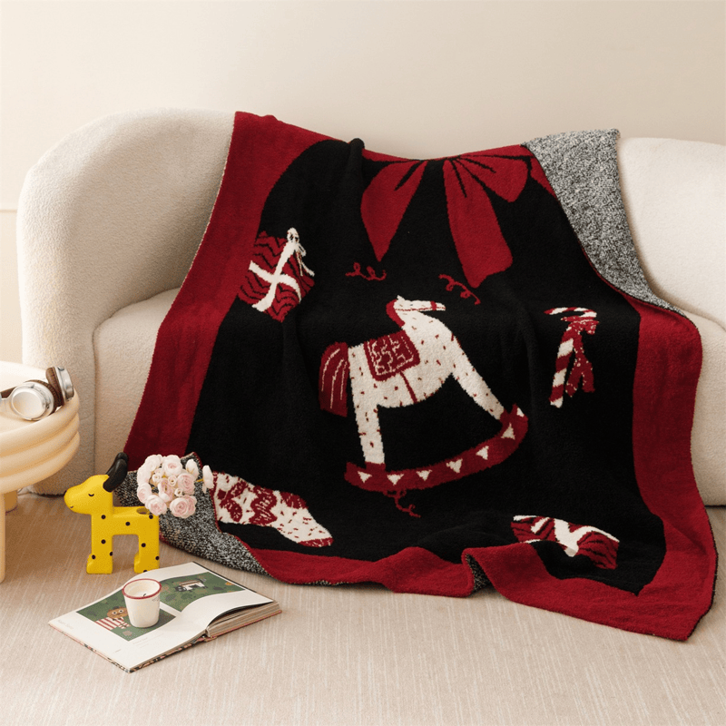 Coperta jacquard con motivo cavallo a dondolo natalizio - image 1