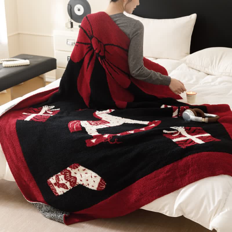 Coperta jacquard con motivo cavallo a dondolo natalizio - image 4
