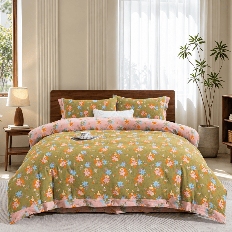 Set di biancheria da letto con copripiumino in cotone a fiori di melo selvatico. - image 3
