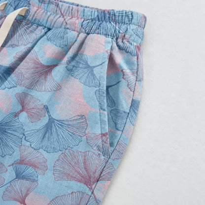 Pantaloni da casa vintage in cotone con foglie di ginkgo - image 4