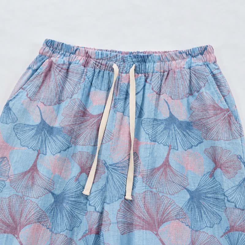 Pantaloni da casa vintage in cotone con foglie di ginkgo - image 2