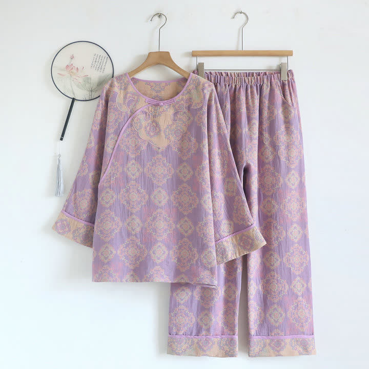 Set da salotto vintage orientale in garza di cotone - Viola - XL - image 0