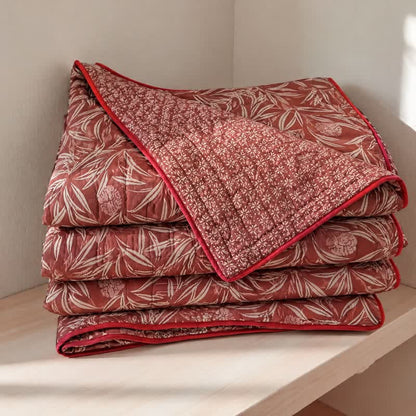 Trapunta reversibile in cotone con motivo floreale botanico - Marrone rossastro - 2 federe - 50cm x 50cm x 37" - image 6