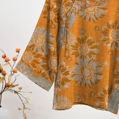 Set pigiama orientale in cotone con motivo girasole - image 3