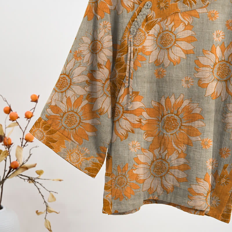Set pigiama orientale in cotone con motivo girasole - image 9