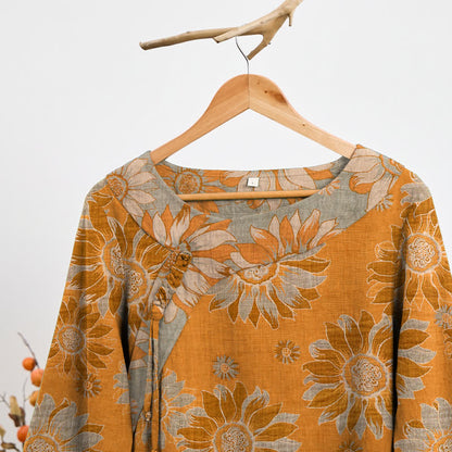 Set pigiama orientale in cotone con motivo girasole - image 1