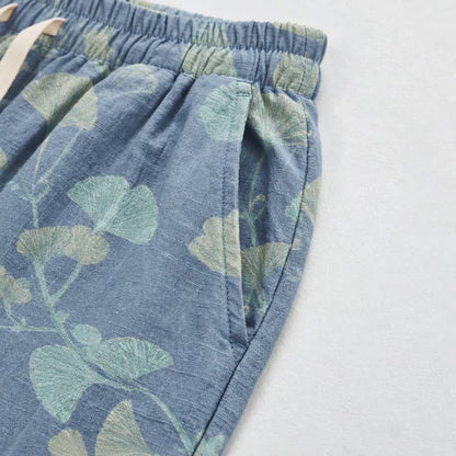 Pantaloni da casa in cotone con foglie di ginkgo in stile retrò botanico - image 4